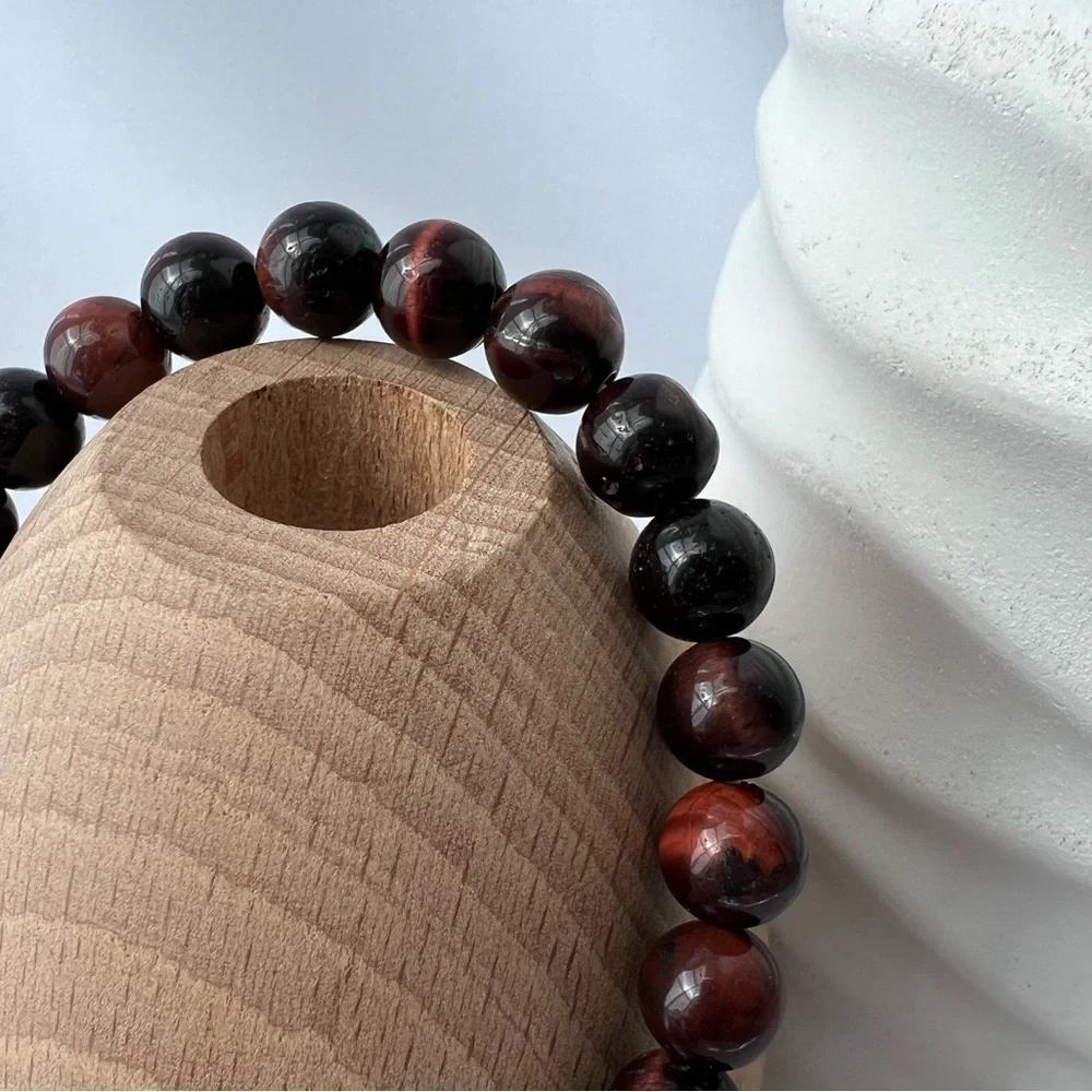 NATURAL Red Tiger Eye Stretch Beaded Bracelet 7.75”